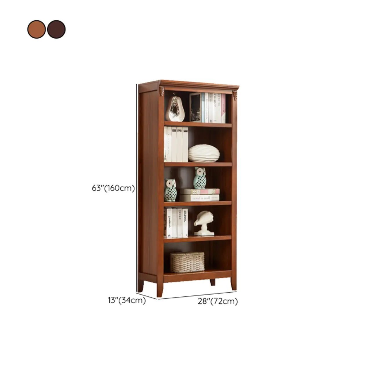 Dark Walnut Modern Vertical Adjustable Shelving Wood Bookcase