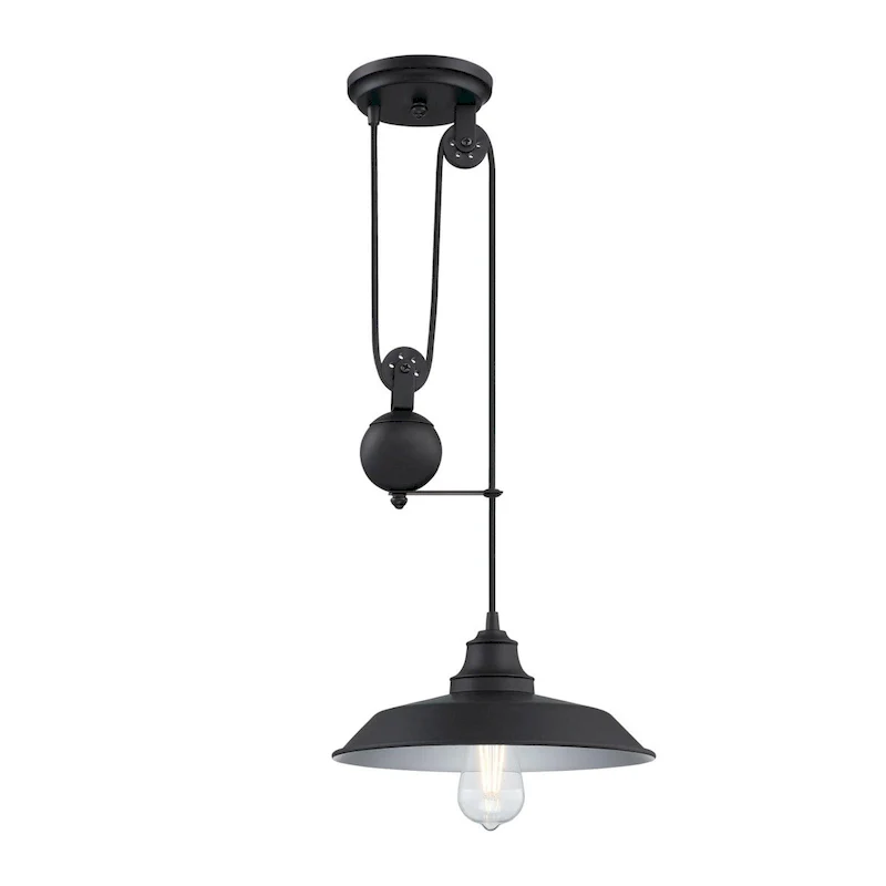 Westinghouse Lighting Iron Hill One Light Indoor Pulley Pendant, Matte Black Finish - 1-Light