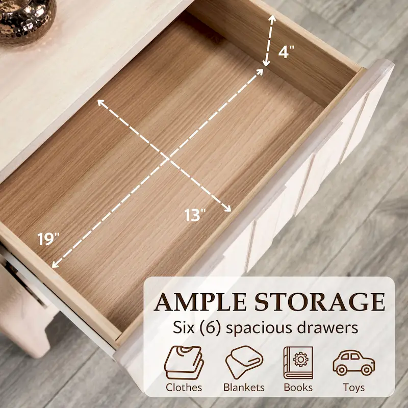 Furniture of America Seren Mid-Century Modern Off-White Solid Wood 6-Drawer Double Dresser