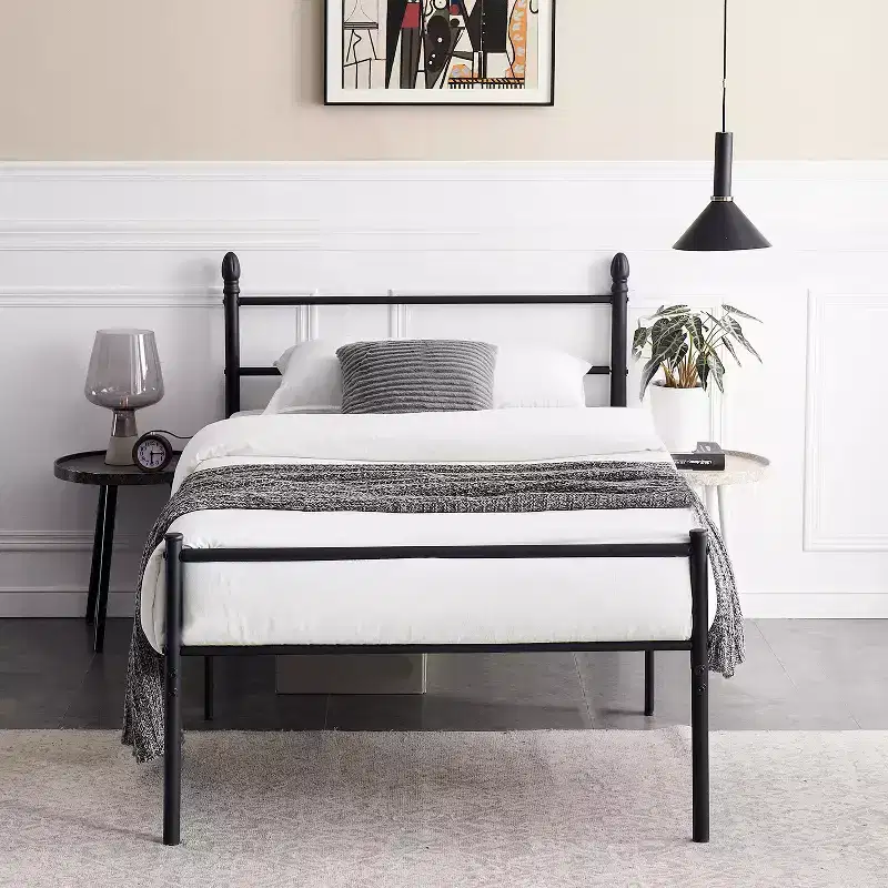 VECELO Twin Metal Platform Bed, Bed Frame with Headboard & Footboard, No Spring Box Needed, Black