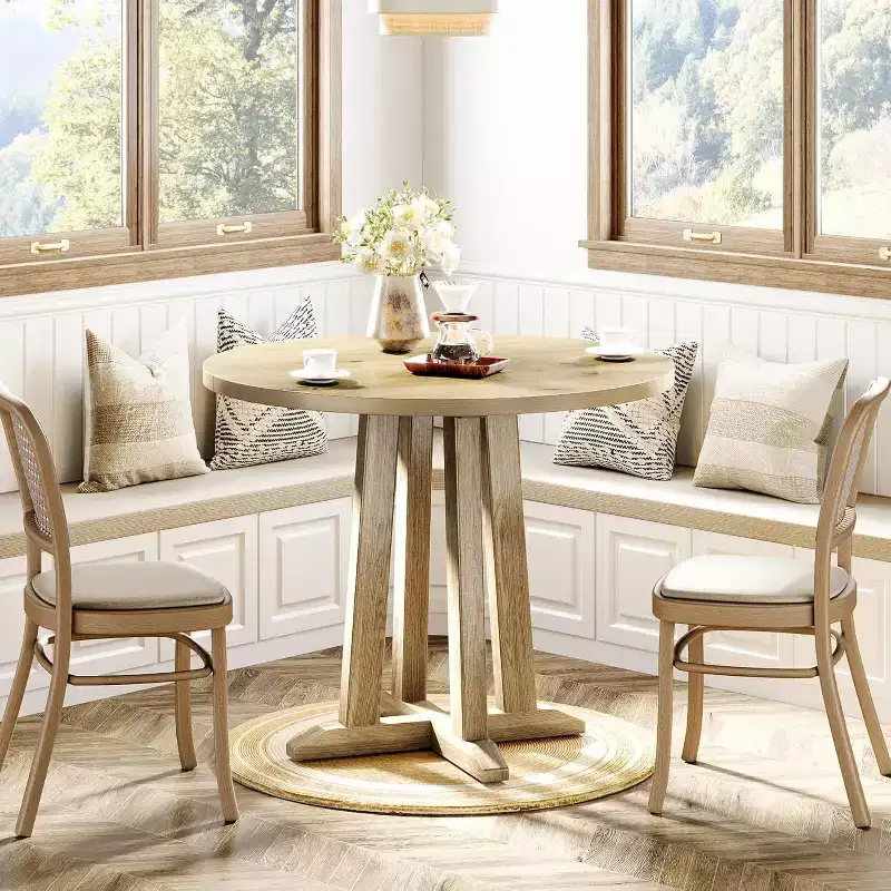 Lantine 31.5-Inch Round Farmhouse Dining Table, Sturdy Unique Base, for 2-4 People, Ideal for Small Spaces like Kitchen, Apartment, Restaurant.