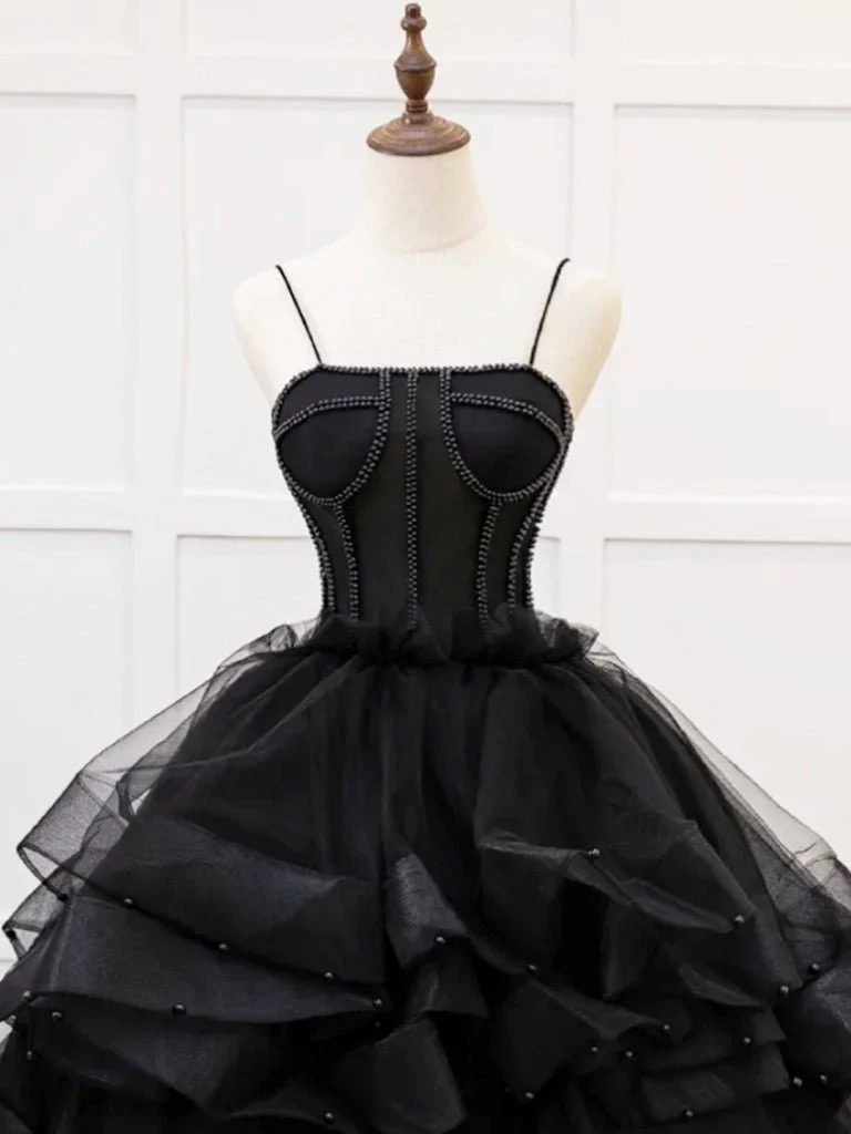 A-Line Tulle Beads Black Quinceanera Dress