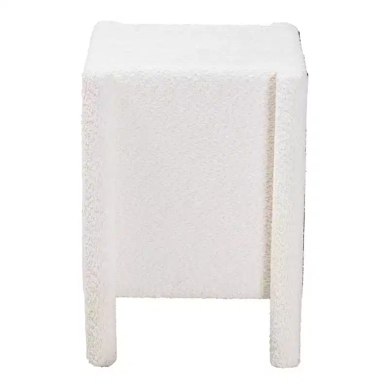 Baxton Studio Laria Teddy Bear Fabric 2 Drawer Nightstand White