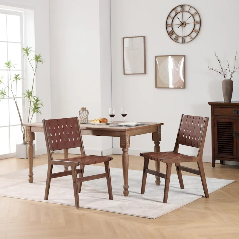 Woven Dining Chair with Solid Wood Legs