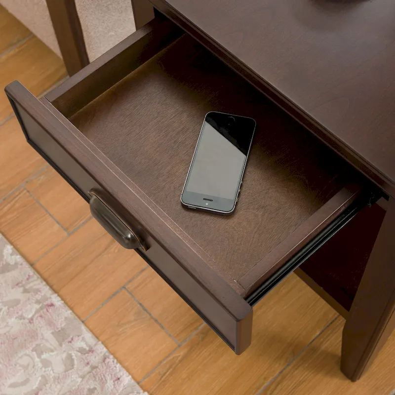 1-Drawer End Table with Shelf, Chocolate Cherry, Solid Wood, Single