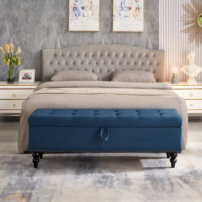 Storage Bench with Tufted Lid, 59 Inch