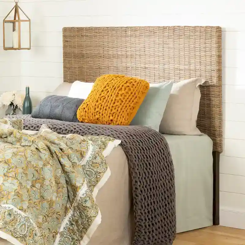 Rattan / Rattan White Wash Woven Headboard, Wall-Mount, Queen / Full
