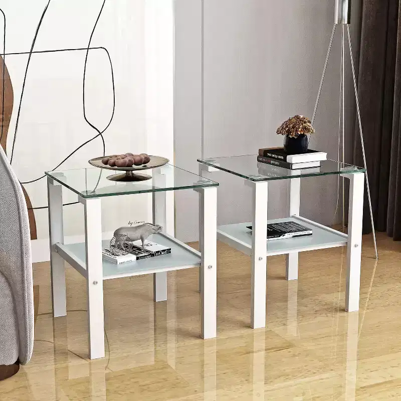 MAYEERTY End Table Set of 2, Small Round Table Corner Table for Bedroom Living Room, White