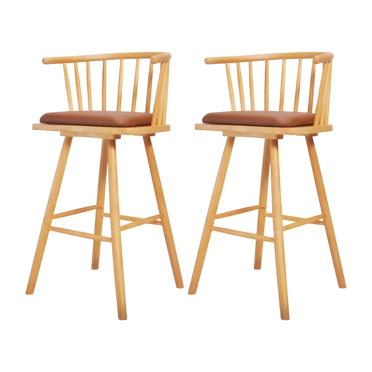 Traditional Wooden Low Back Bar Stool with Cushioned Seat