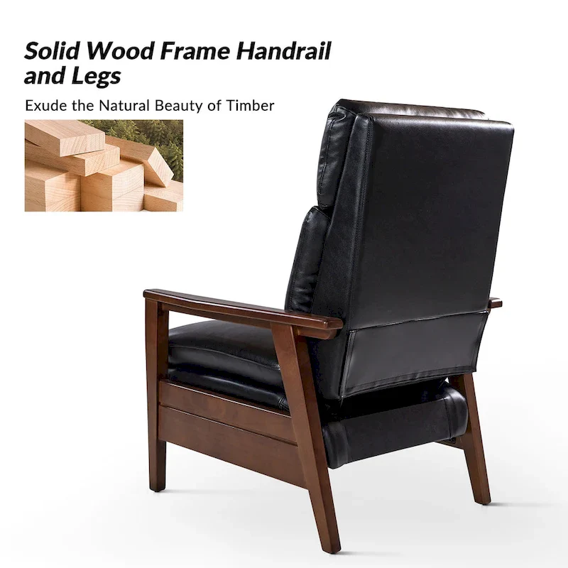 Mid-century Vegan Leather Solid Wood Recliner