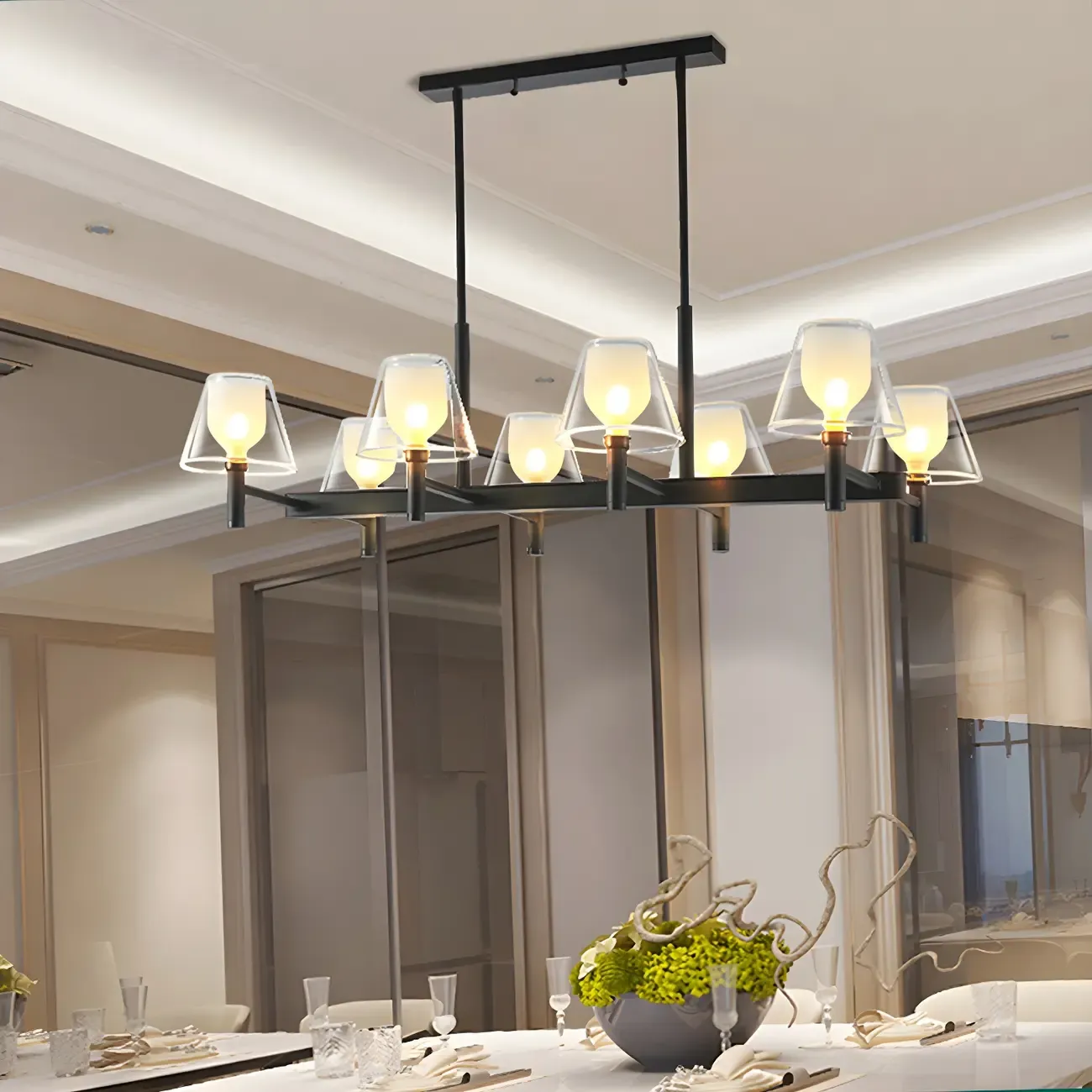 Large Cone-Shaped Modern Glass Kitchen Pendant Light