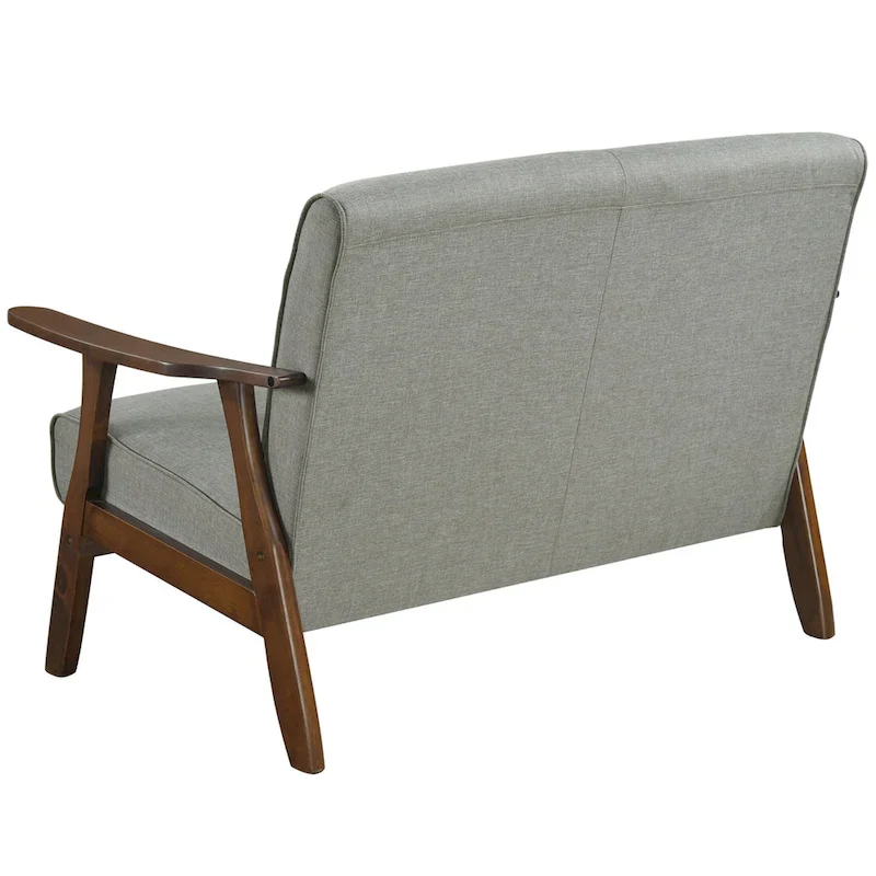 Mid-Century Modern Loveseat 2-Seater Sofa with Wooden Arms - Light Gray Linen Upholstery 46.69