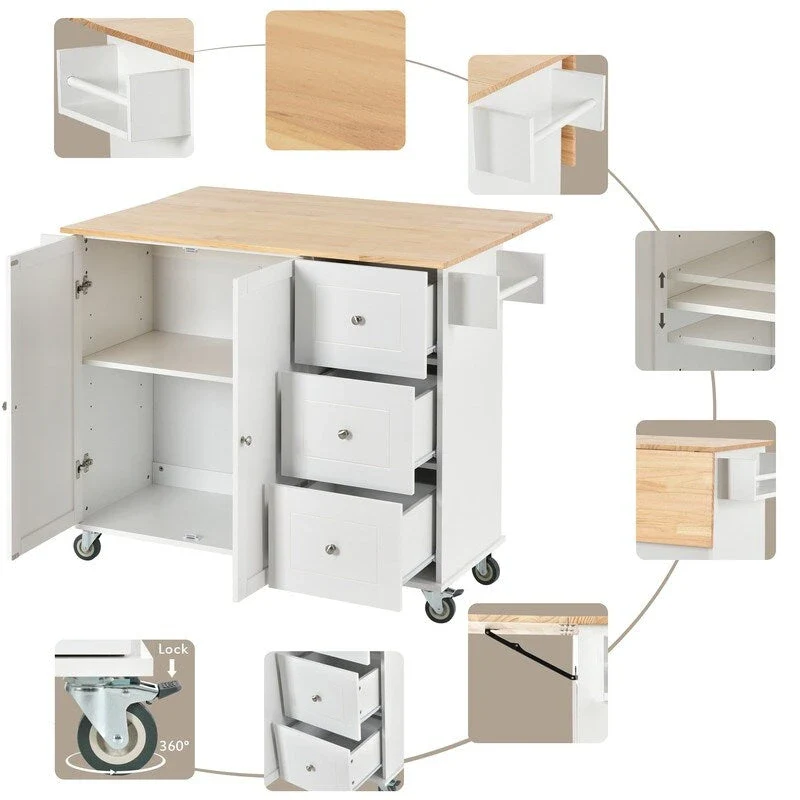 Rolling Kitchen Island with Solid Wood Top and Locking Wheels,Drop Leaf