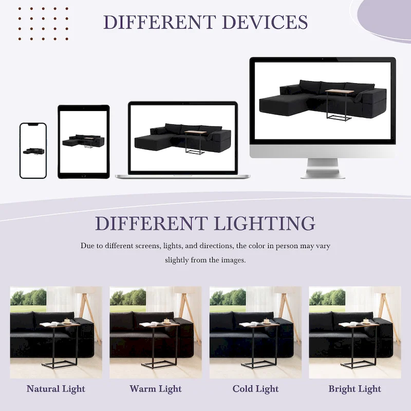 L-Shaped Modular Sectional Sofa with Side Table, Chaise, Wide Seat