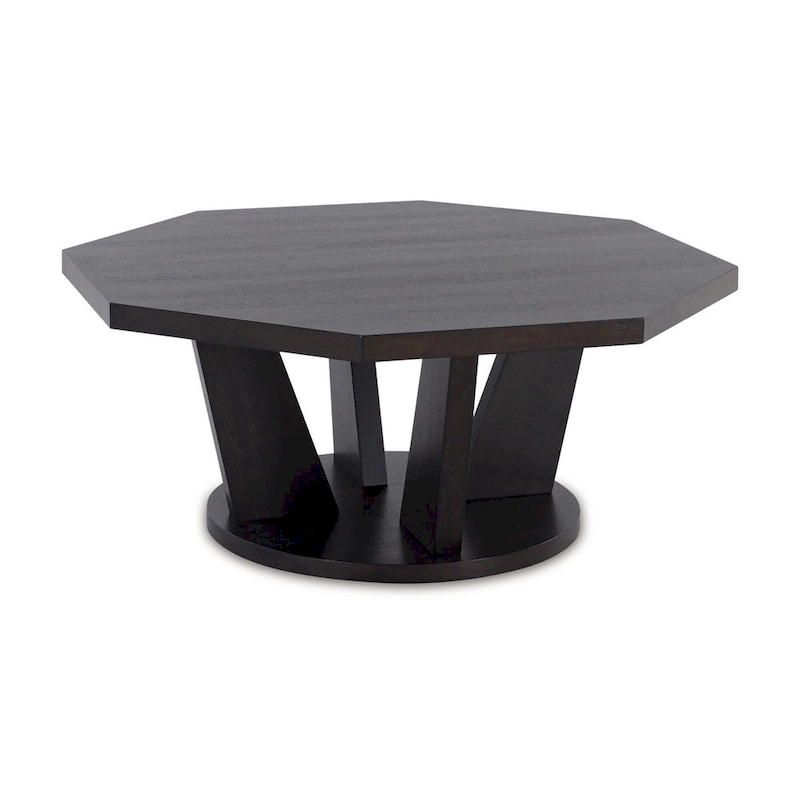 Chloe Cocktail Coffee Table, 40 Inch Octagon Espresso Brown Wood