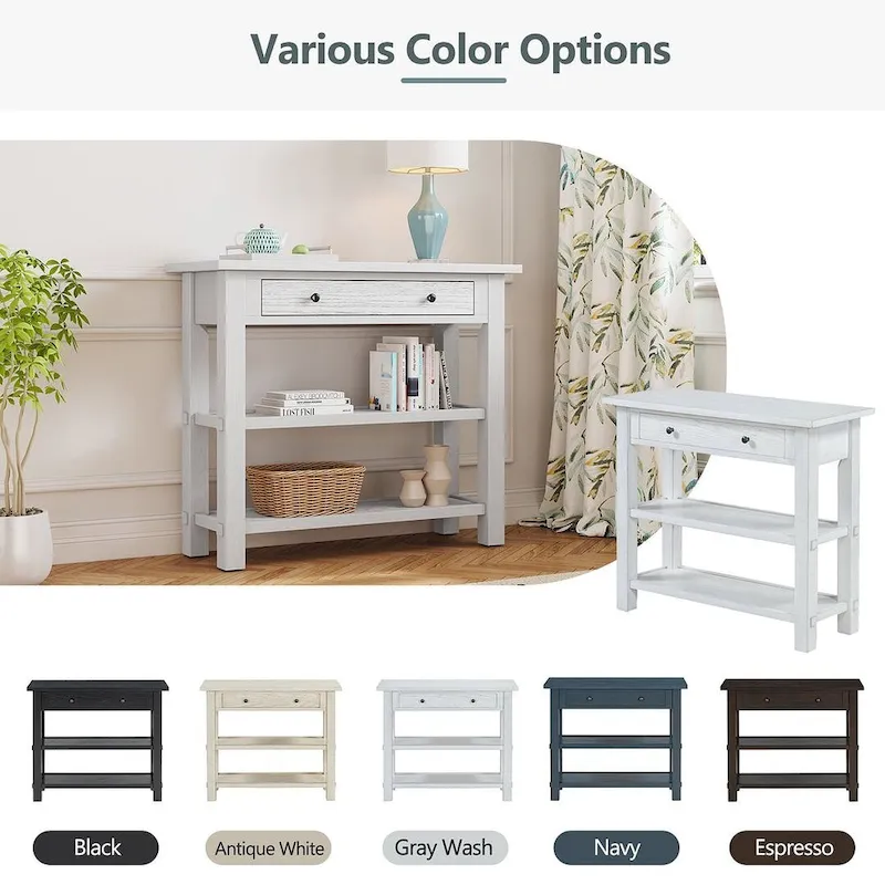 36 Farmhouse Solid Wood Console Table with Drawers and 2 Shelves