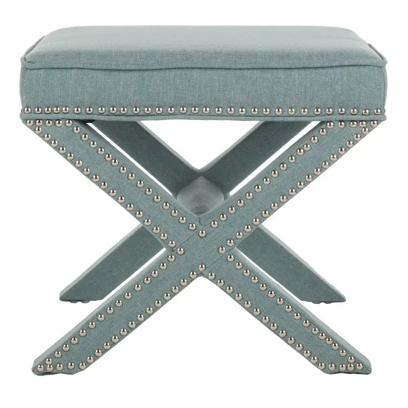 Classic X-Bench Ottoman – Wool Blend, Silver Nail Head Trim, Single Seat, Multi-Color