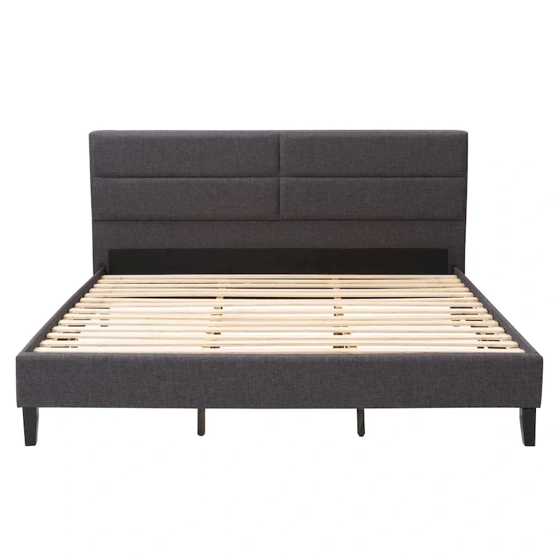 Bellevue Upholstered Tufted Panel Bed King – Solid Wood Legs, No Box Spring Needed