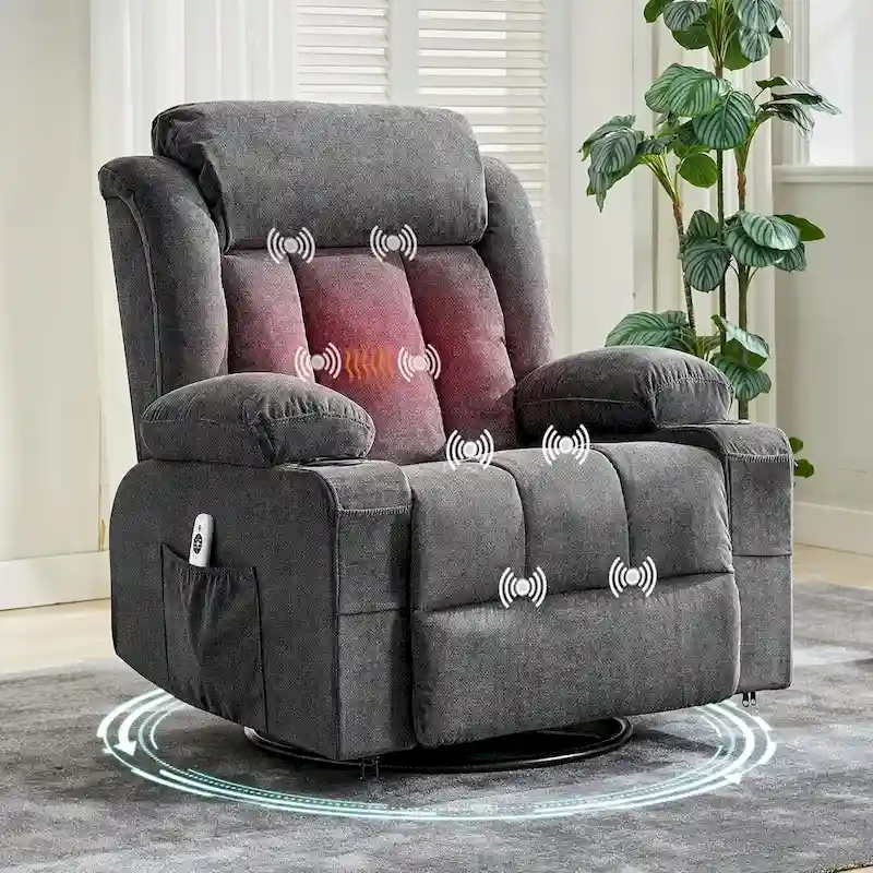 Rocking Recliner Chair with Massage, Heat & Cup Holder – Grey / Blue / Brown, Modern Style