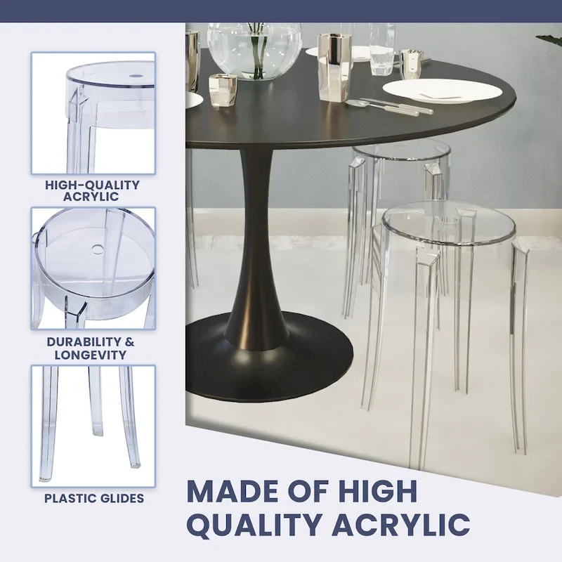 LeisureMod 18 in. High Backless Acrylic Counter Stool with Round Seat and Foot Rest - 18.1
