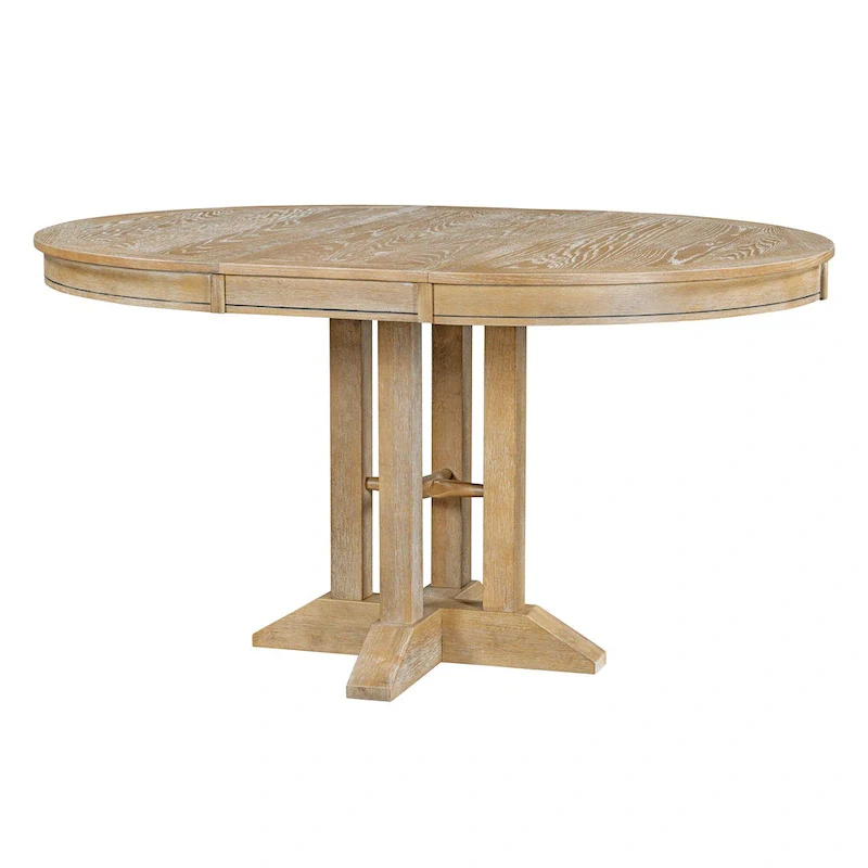 Extendable Round Dining Table - Oak Finish - Seats 4-6