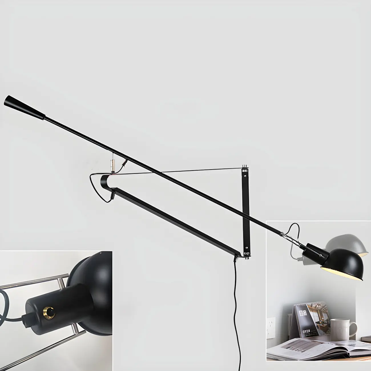 Geometric Metal Black Adjustable Swing Arm Wall Light