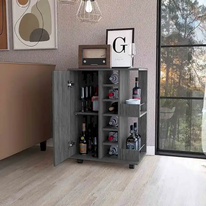 FM Furniture Tennessee Bar Cart, One Cabinet With Division,Black - N/A