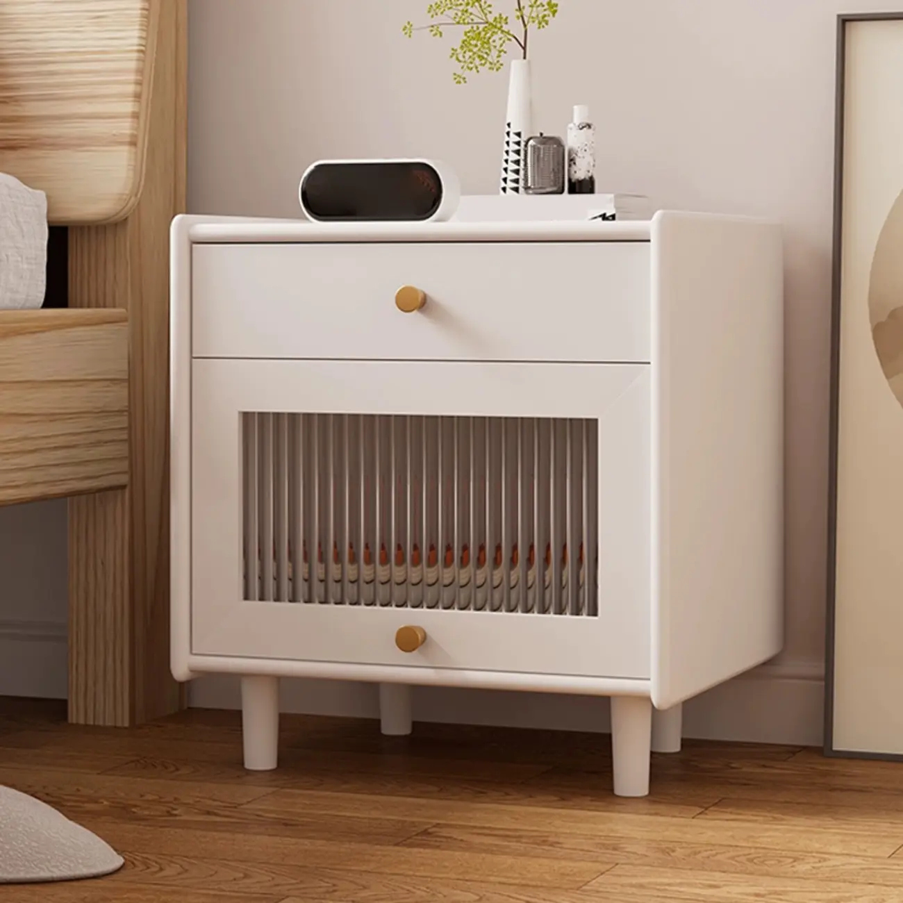 Natural Ash Wooden Drawer Cabinet Nightstand with Legs