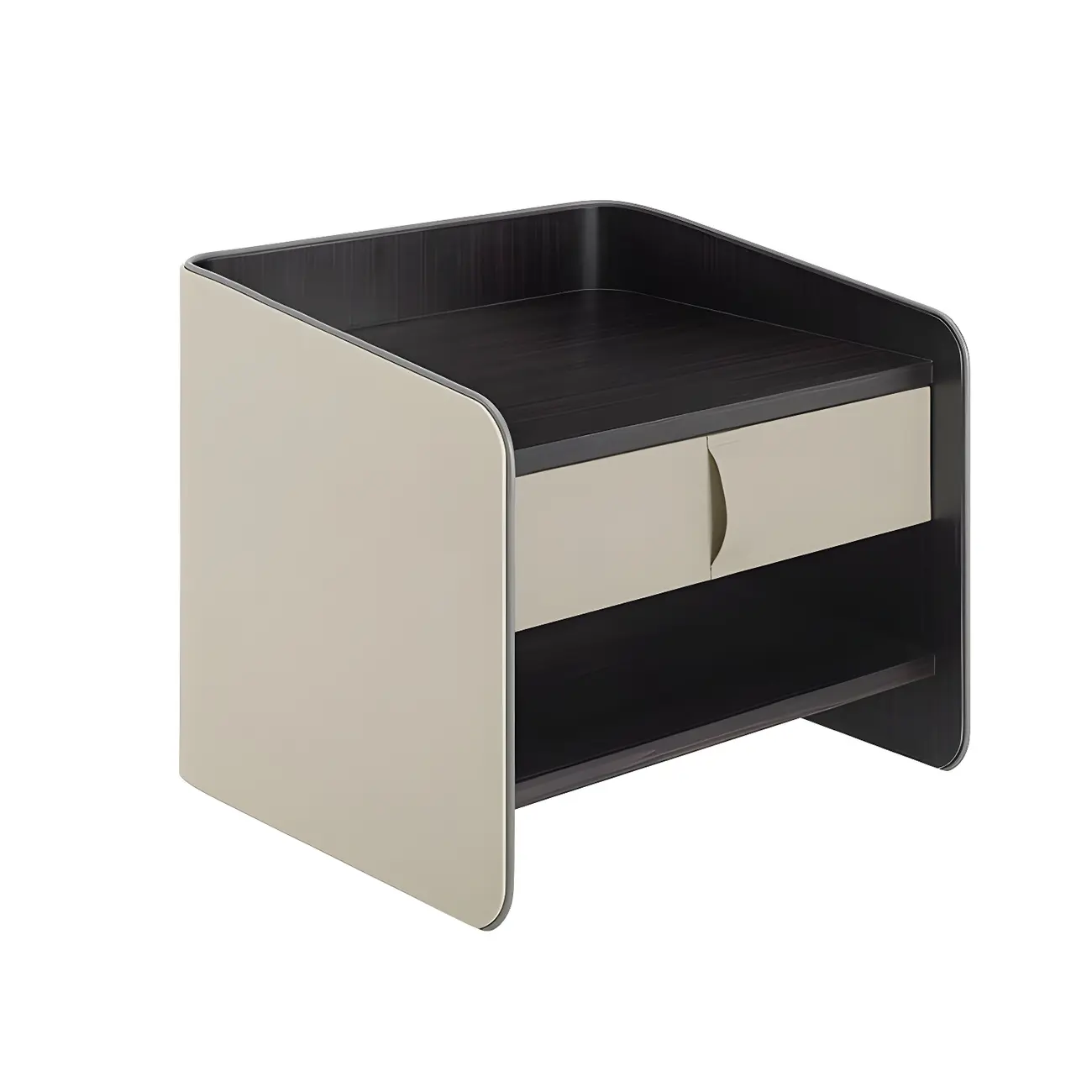 Modern 2-Tier Wood Leather Shelved Drawer Nightstand