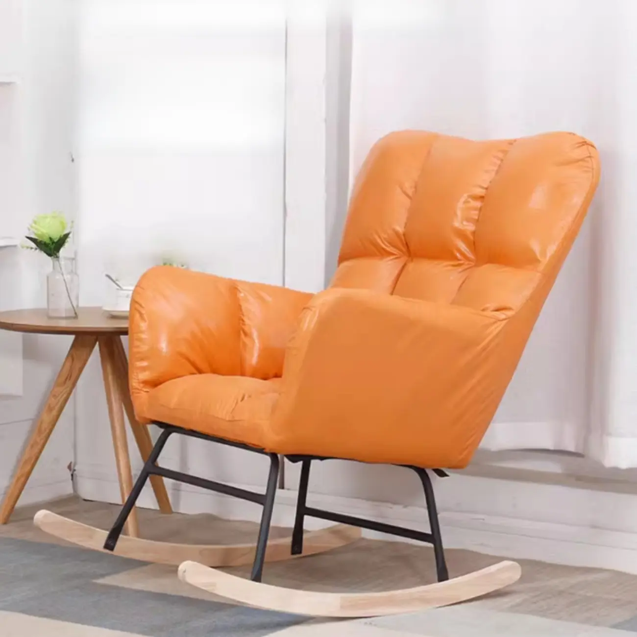 Tech Cloth Upholstered Wood Rocking Chair with Recessed Arm