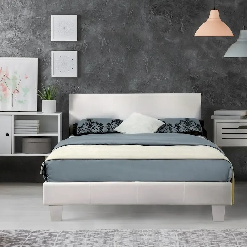Contemporary Faux Leather Upholstered Platform Bed