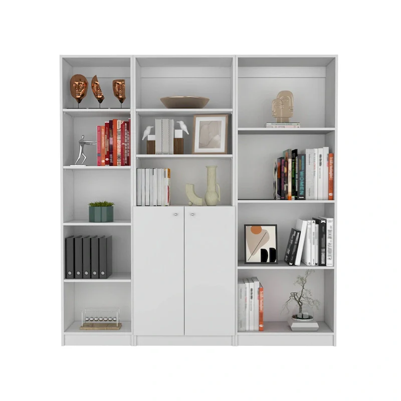 67 Wide 5-Shelf and Cabinet Bookcase Set of 3