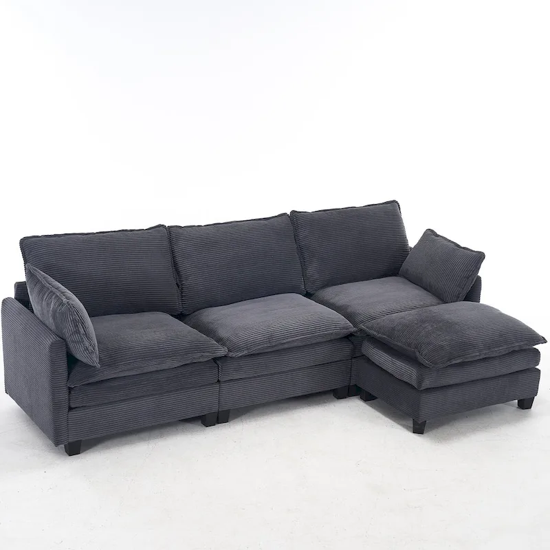 102  Velvet U-Shaped Sectional Sofa with Ottoman & Lumbar Pillows