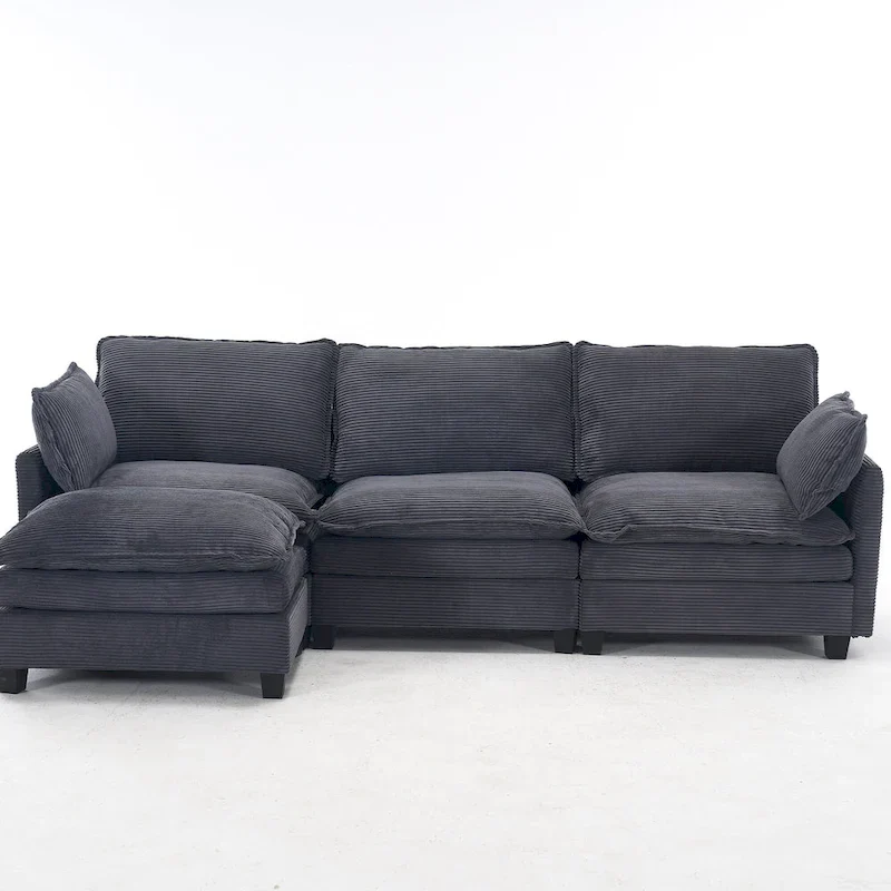 102  Velvet U-Shaped Sectional Sofa with Ottoman & Lumbar Pillows