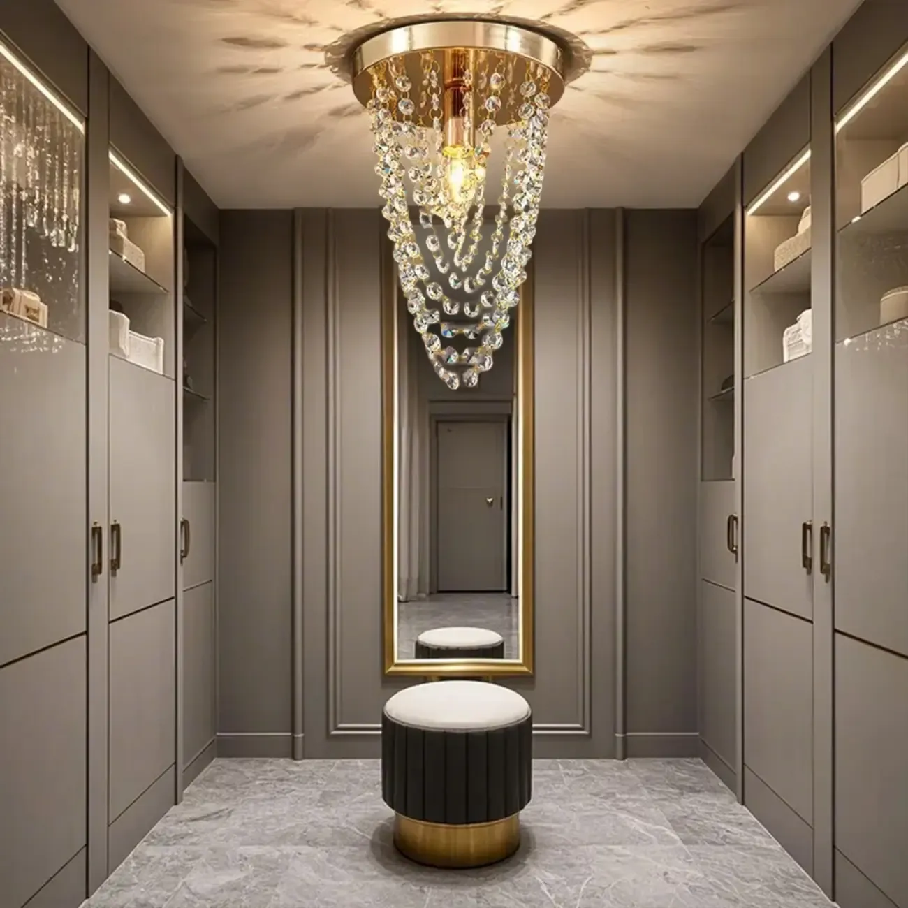 Geometric Crystal Flush Ceiling Light Fixture for Living Room