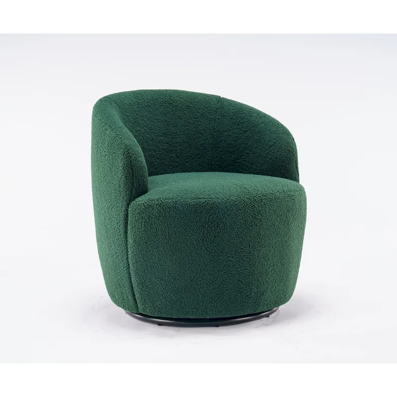 360° Swivel Barrel Accent Chair – Soft Teddy Fabric, Ergonomic Backrest