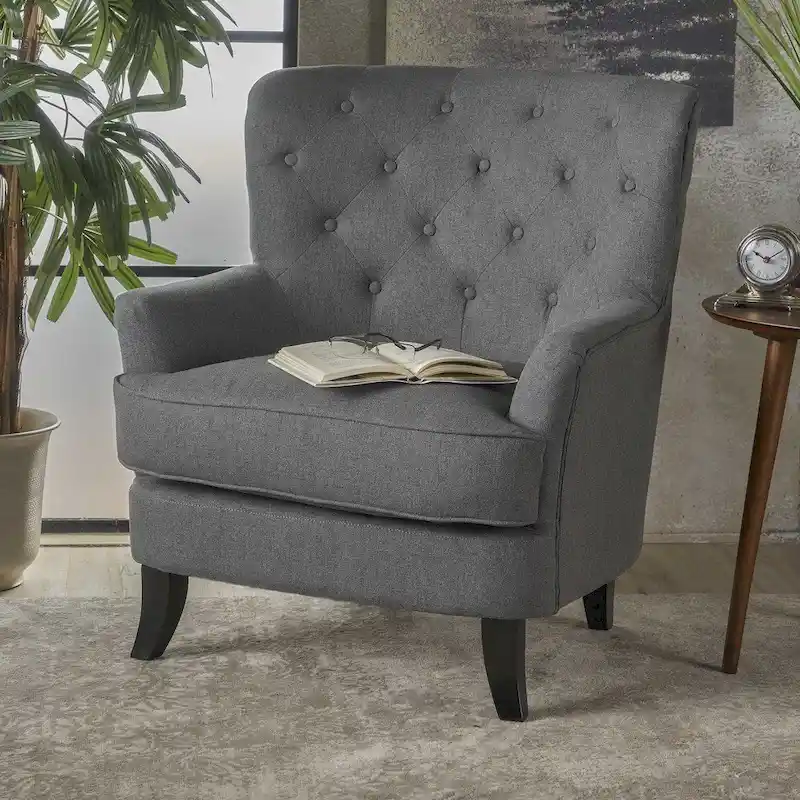 Tufted Fabric Club Chair - Button-Tufted Accent Armchair for Living Room