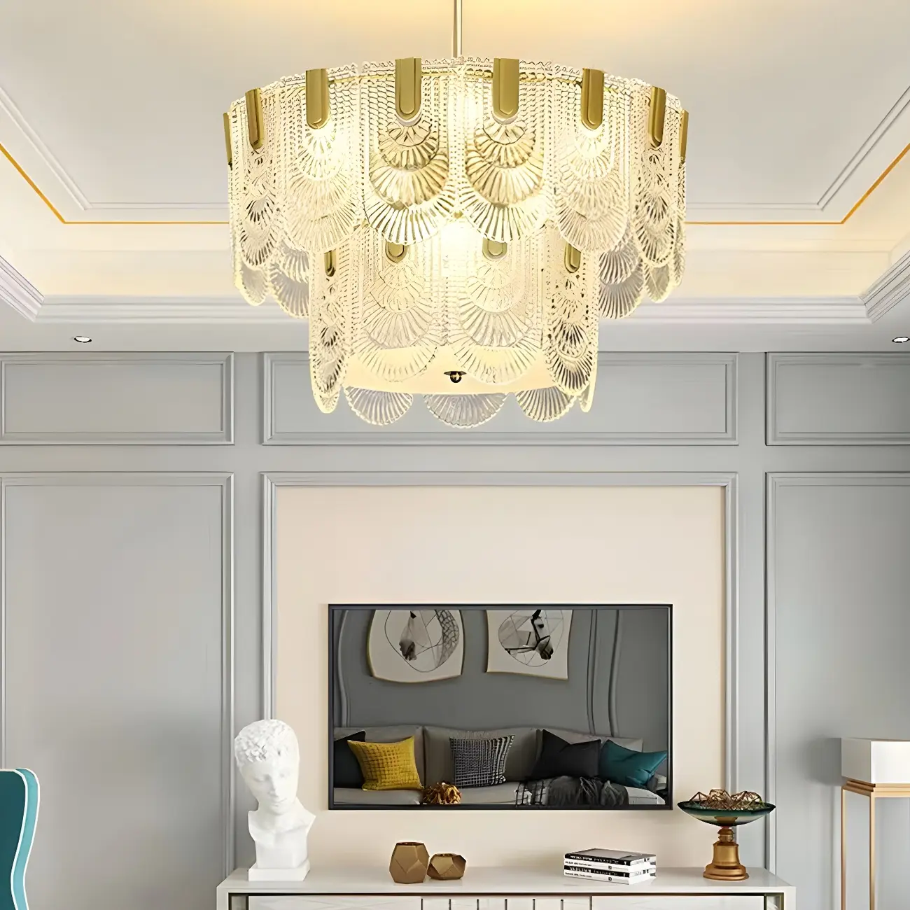 Luxury Gold Metal Island Pendant Light with Glass Accents