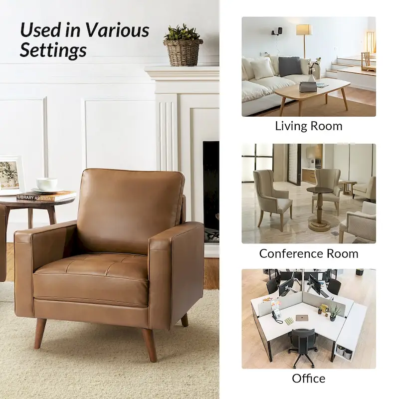 Elizabeth Mid-century Genuine Leather Arm Chair by HULALA HOME