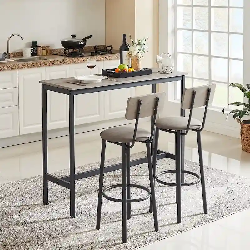 3-Piece Bistro Set, Dining Table and Upholstered Stools w/ Backrest
