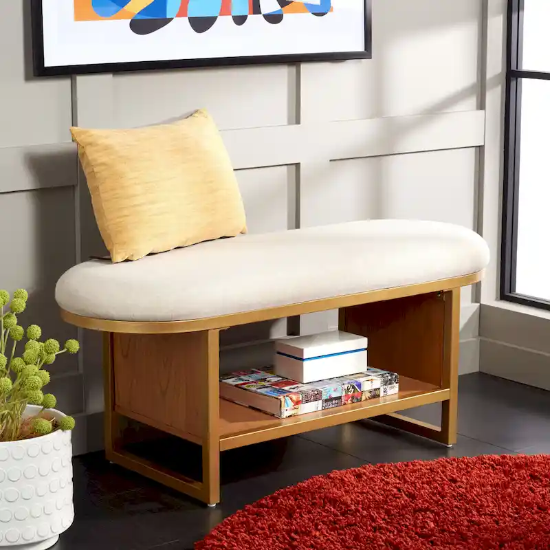 SAFAVIEH Home Collection Iona Open Shelf Bench W/Cushion - 42 W x 15 D x 18 H