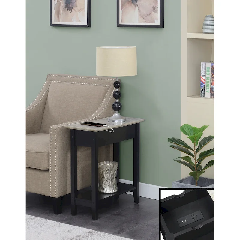 Flip Top End Table with Charging Station and Shelf