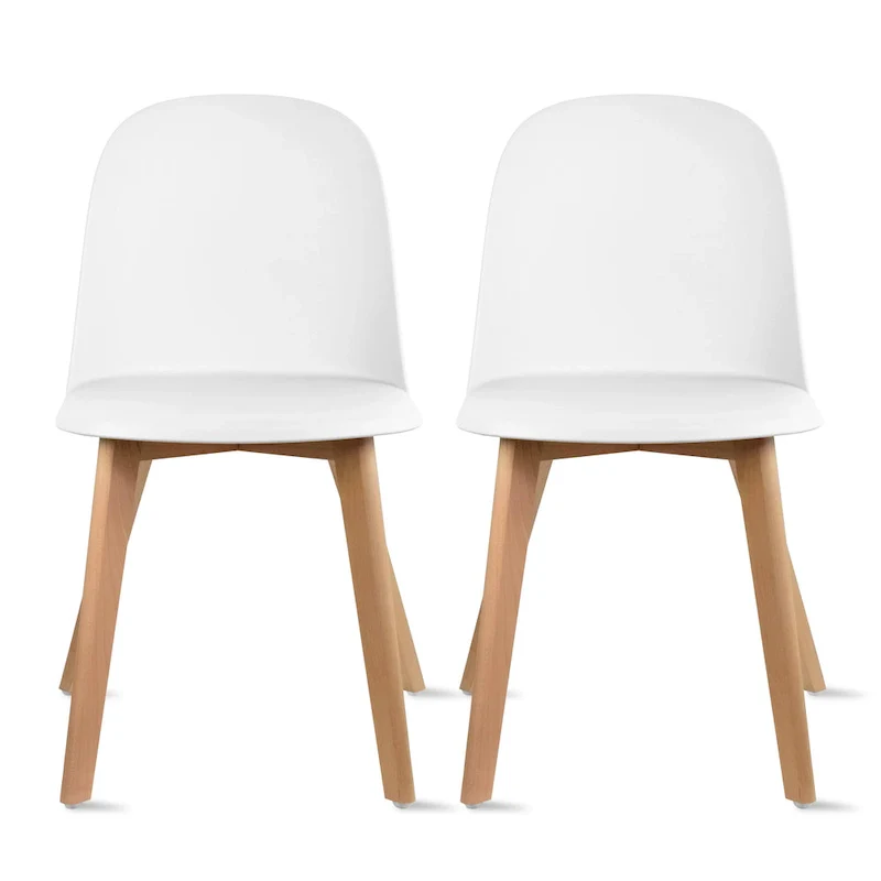 Set of 2 Plastic Dining Side Chairs with Wood Base