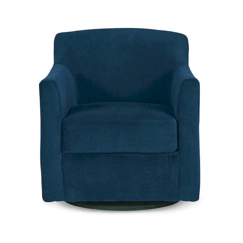 Blue Velvet Swivel Accent Chair, Single Seat, Shelter Arms, Black Wood Base
