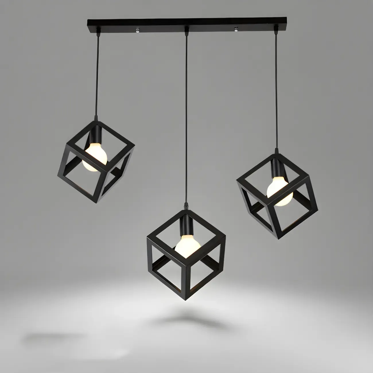 Industrial Black Metal Geometric Kitchen Island Pendant Light