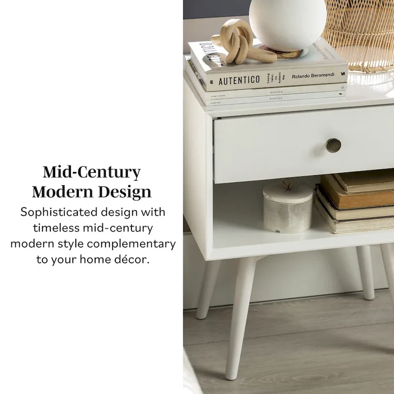Mid-Century Solid Wood 1-Drawer Nightstand