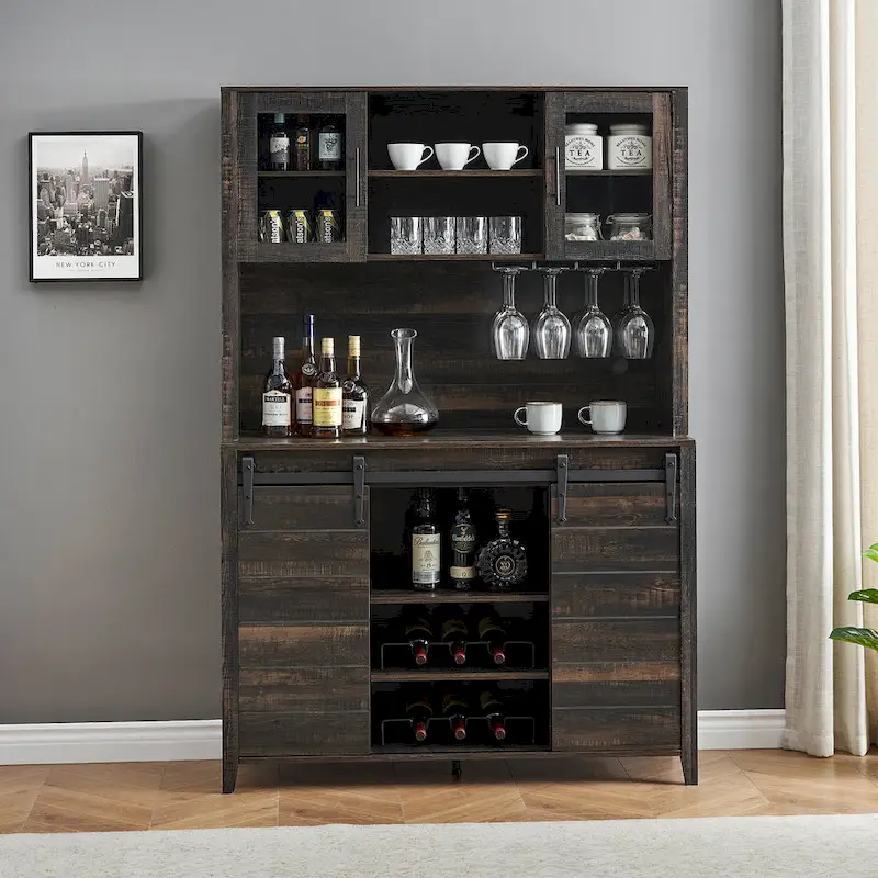 Farmhouse Wine Cabinet Kitchen Buffet with Wine Rack - 15.7D x 47.2W x 69.6H
