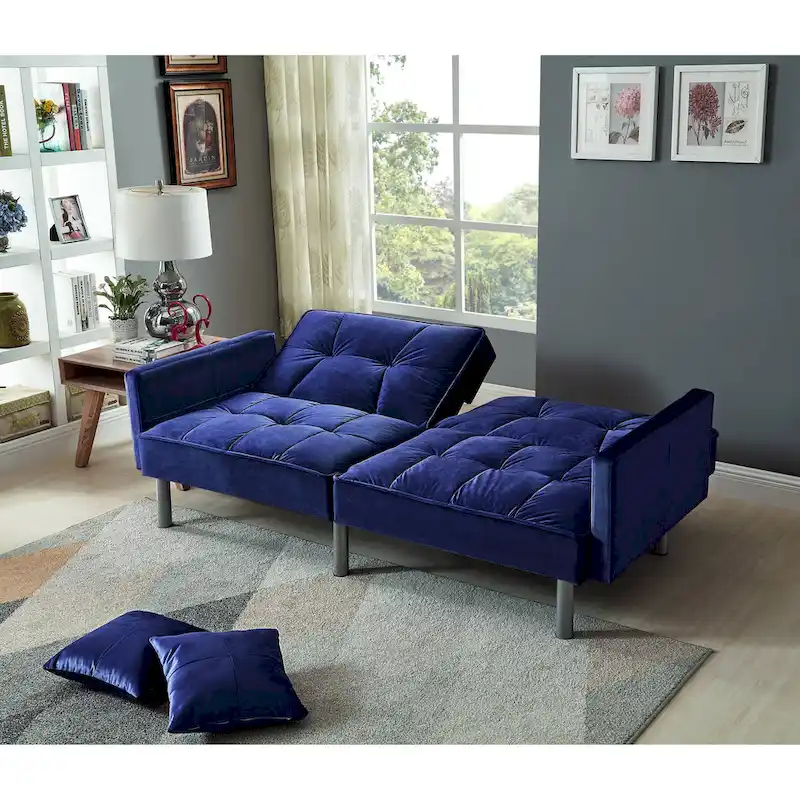 75.6 Lovely Velvet Convertible Sleeper Sofa Bed Futon Love Seats