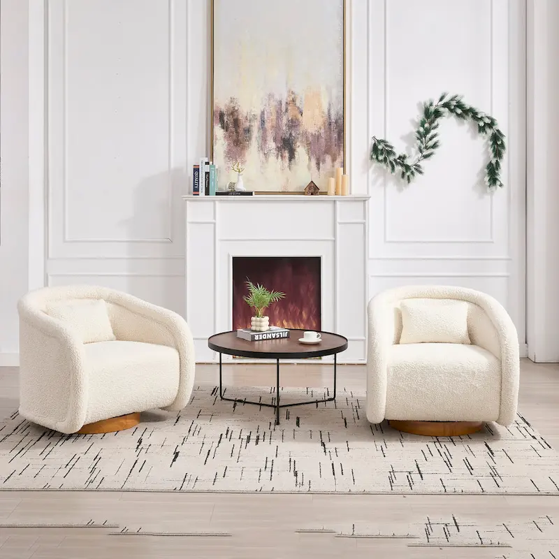 Swivel Accent Chair, 360-degree Swivel Barrel Chair with Velvet Fabric Upholstery, Comfy Pumpkin-Shaped Swivel Chair