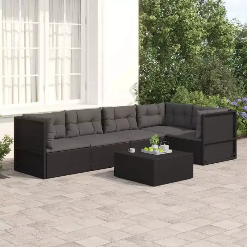 vidaXL Garden Lounge Set Black PE rattan, powder-coated steel, polyester